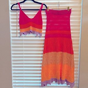 Colorful Knit crop/ skirt set sz M